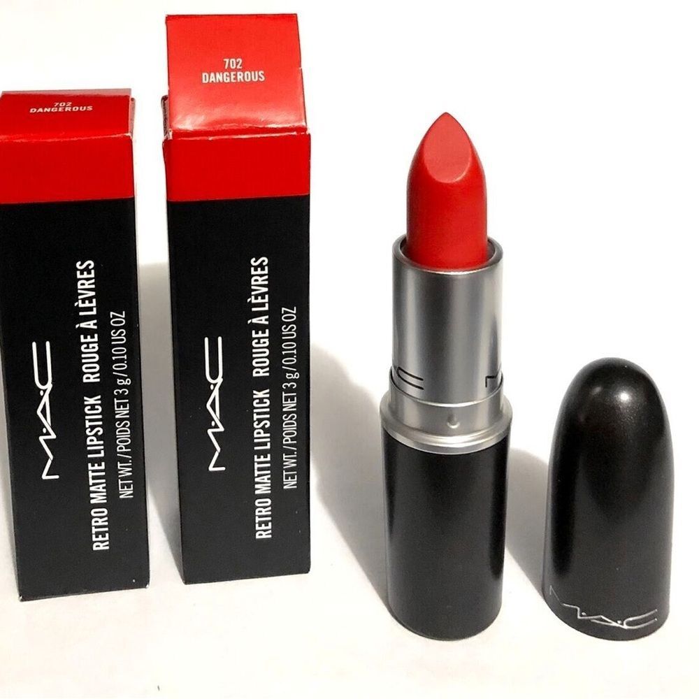 Mac Retro Matte Lipstick 702 Dangerous Red Full Size Swatched Like New with Box